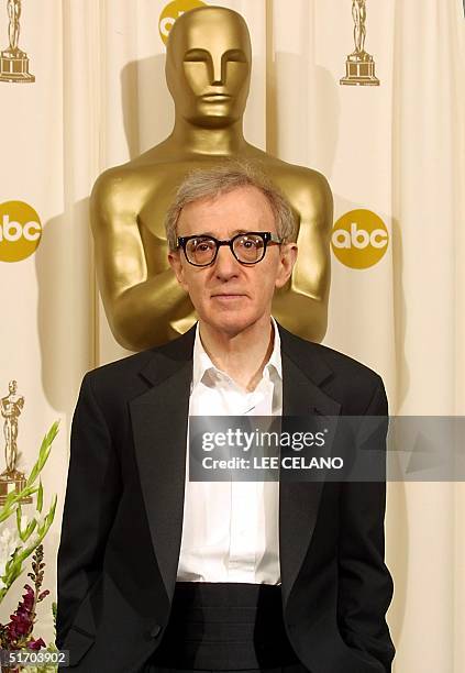 Actor and director Woody Allen poses for the press 24 March, 2002 at the 74th Academy Awards in Hollywood, CA. Allen was one of the show's...