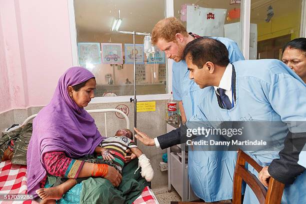 Prince Harry visits Kanti Children's Hospital where he spent time with young people being treated with burns on March 23, 2016 in Pokhara, Nepal.