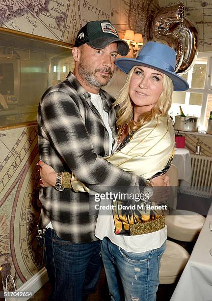 Meg Matthews and Damon Williams attend her 50th birthday lunch at Mews of Mayfair on March 23, 2016 in London, England.