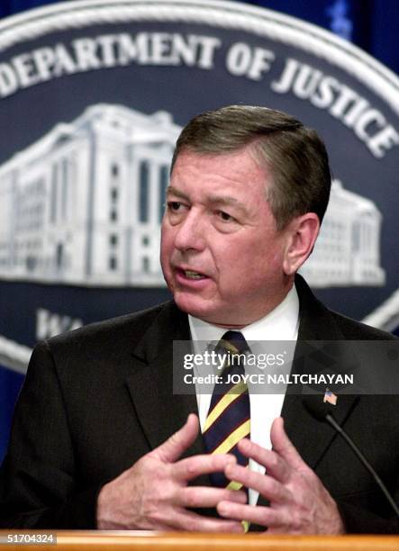 Attorney General John Ashcroft announces new DNA initiatives 04 March at the Justice Department in Washington DC. Included in the initiative is the...