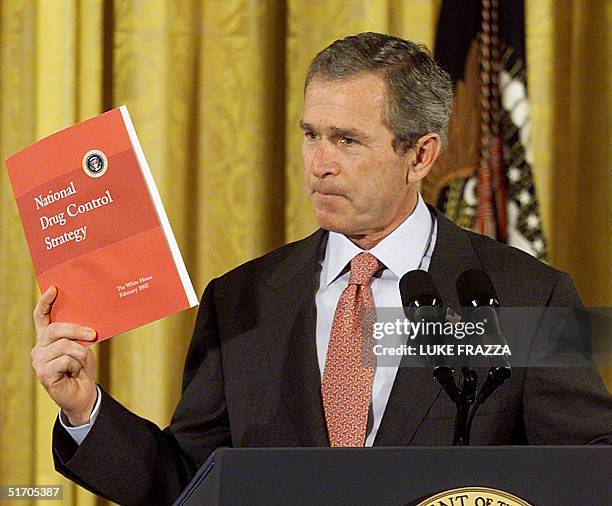 President George W. Bush unveils his new National Drug Control Strategy 12 February, 2002 at The White House in Washington, DC. According to Bush,...