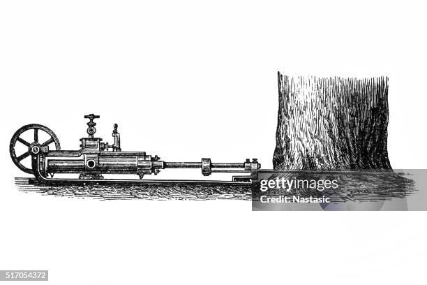 tree cutting steam machine - log isolated stock illustrations