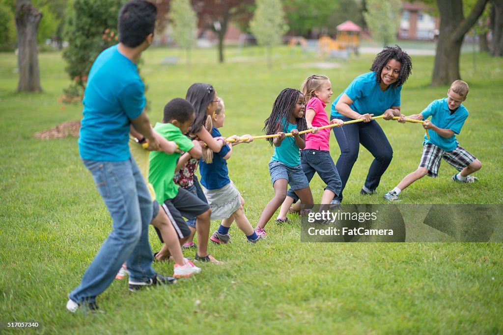 Playing tug-of-war at the Park