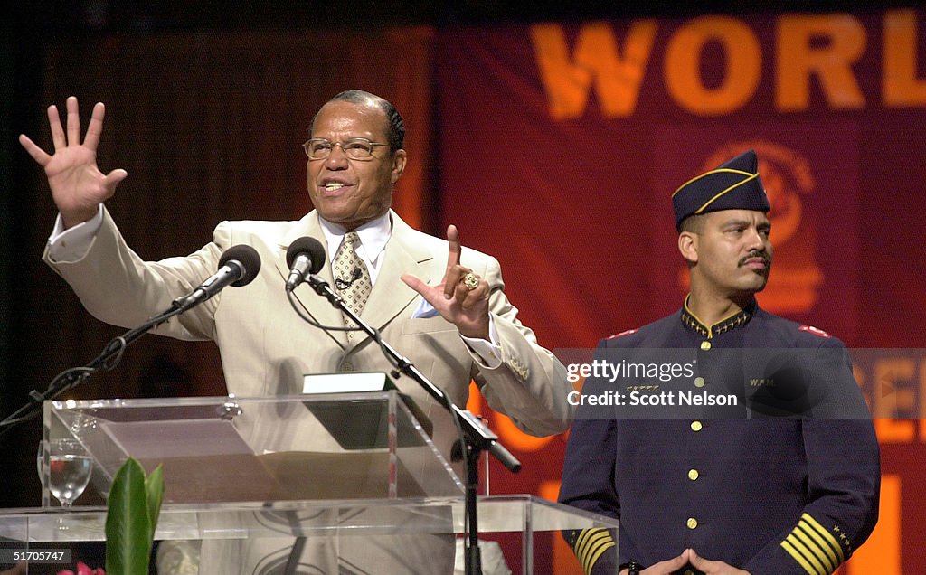 Nation of Islam leader Louis Farrakhan addresses t