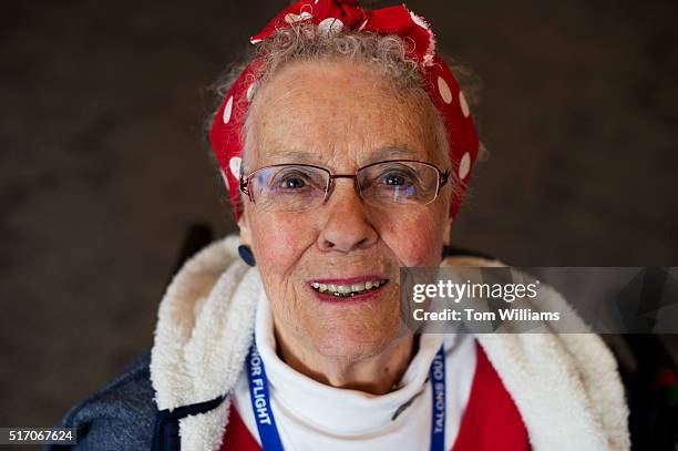 Jane Biestek, a World War II era Rosie the Riveter, is photographed during a lunch for a group of about 30 Rosies at the Library of Congress, March...