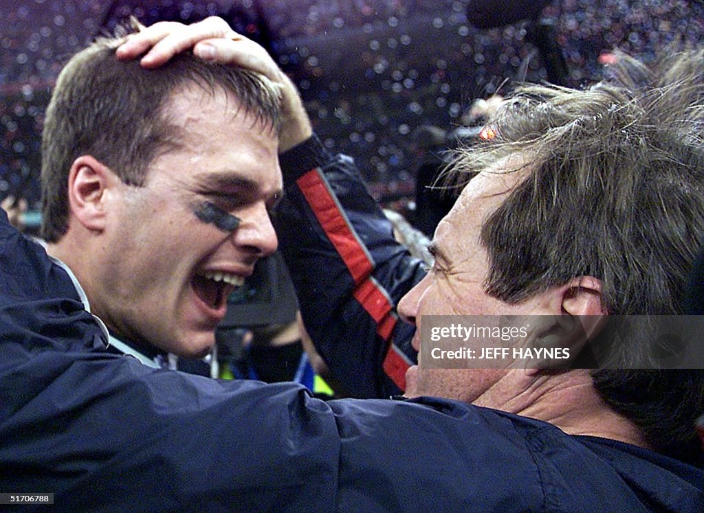 New England Patriots' quarterback Tom Brady celebr