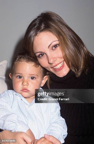 Raquel Rodriguez, Miss Spain 1994, with her son Madrid, Spain. .