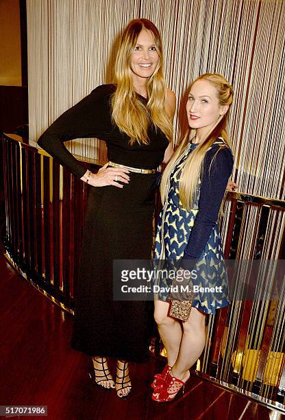 Elle Macpherson and Sophia Webster attend the BFC/Vogue Designer Fashion Fund 2016 winners announcement at the Bulgari Hotel on March 22, 2016 in...