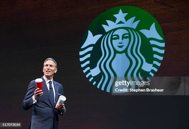 Starbucks CEO Howard Schultz speaks about the Christmas cup controversy during the Starbucks Annual Shareholders Meeting on March 23, 2016 in...