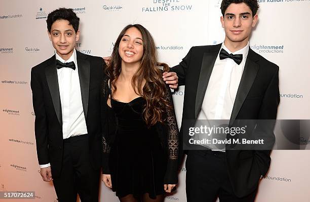 Luca Sarif-Kattan, Ariella Tchenguiz and Ethan Sarif-Kattan attend a special Charity Premiere of "Despite The Falling Snow" in aid of the Nelson...