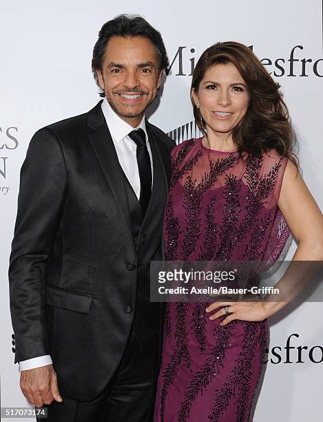 Actors Eugenio Derbez and wife Alessandra Rosaldo arrive at the premiere of Columbia Pictures' 'Miracles From Heaven' at ArcLight Hollywood on March...