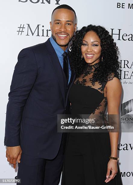 Actress Meagan Good and DeVon Franklin arrive at the premiere of Columbia Pictures' 'Miracles From Heaven' at ArcLight Hollywood on March 9, 2016 in...