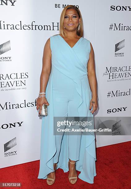 Actress Queen Latifah arrives at the premiere of Columbia Pictures' 'Miracles From Heaven' at ArcLight Hollywood on March 9, 2016 in Hollywood,...