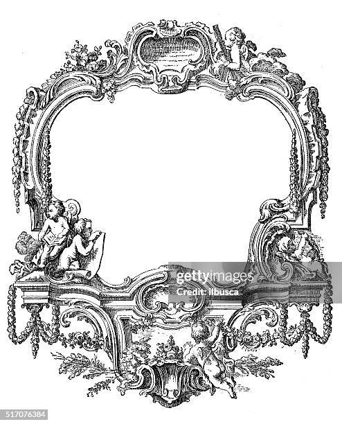 stockillustraties, clipart, cartoons en iconen met antique illustration of ornate frame decoration - emmanuelle beart decorated at french ministry of culture