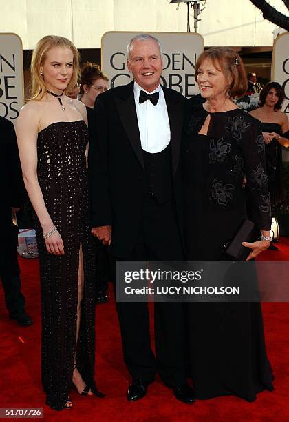 Australian actress Nicole Kidman and her parents Anthony and Janelle Kidman arrive at the 59th Annual Golden Globe Awards at the Beverly Hilton in...