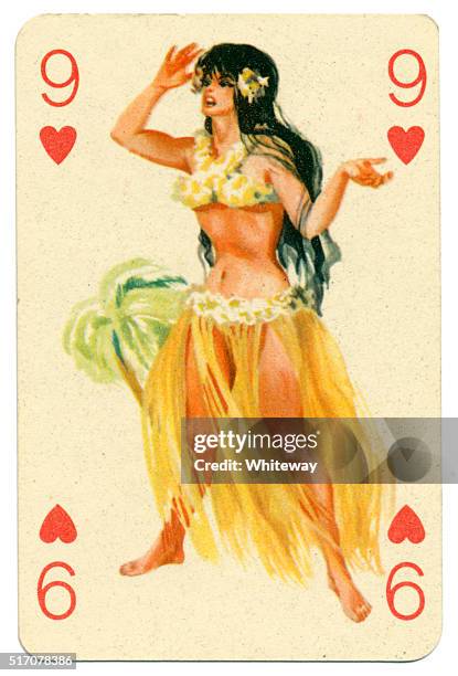 seaside pin-up romikartya 4 vintage playing card hungary 1950s - glamour model stock pictures, royalty-free photos & images