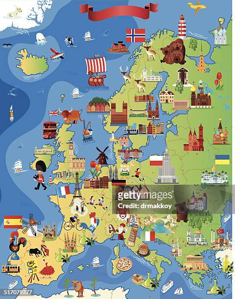 stockillustraties, clipart, cartoons en iconen met europe cartoon map - vikingschip