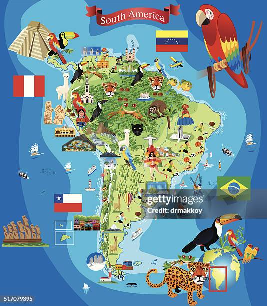 südamerika comic-karte - bundesstaat amazonas brasilien illustrationen stock-grafiken, -clipart, -cartoons und -symbole