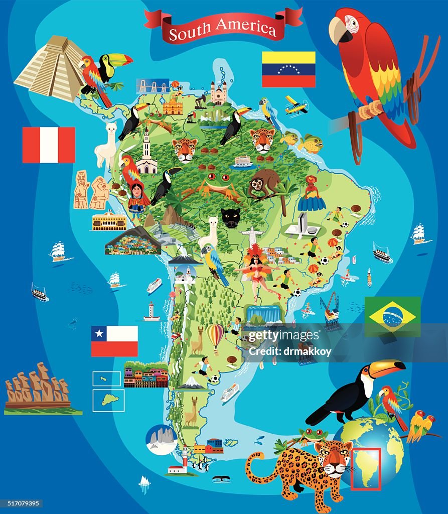 South America Cartoon Map
