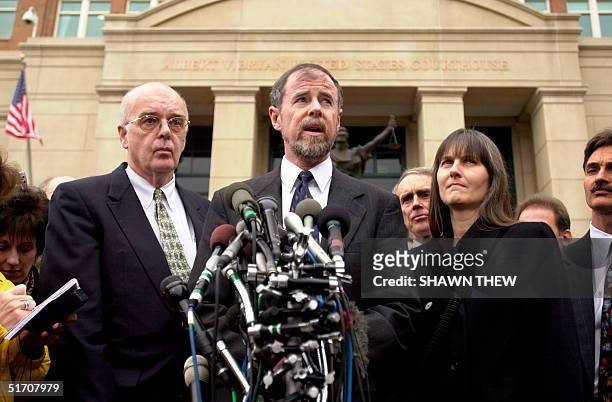 John Walker Lindh's father Frank Lindh , with Walker Lindh's attorney James Brosnahan and mother Marilyn Walker , speaks to the press 24 January,...