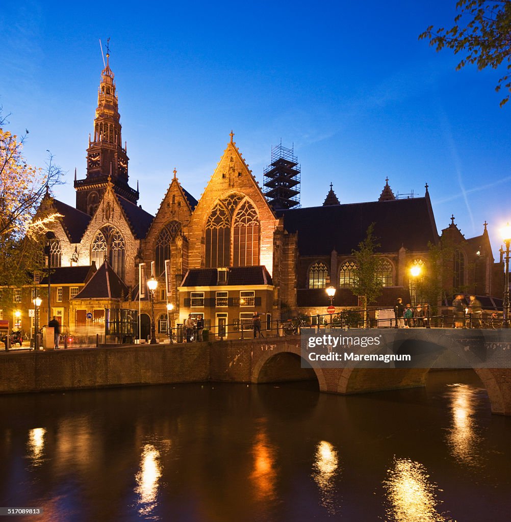 Red Light District, view of Oude Kerk (Old Church)
