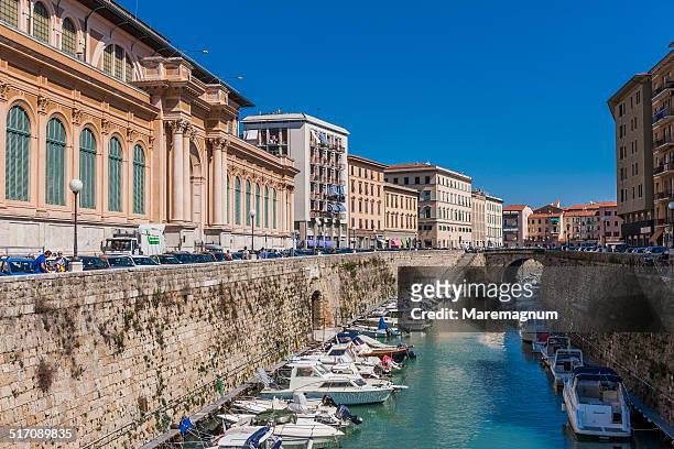 view of the fosso (canal) reale - livorno stock pictures, royalty-free photos & images