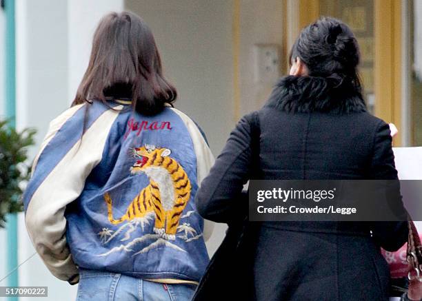 Daisy Lowe is pictured out with her mother Pearl Lowe and half sister Betty Goffey on March 18, 2016 in London, England.