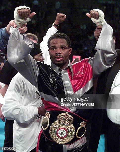 William Joppy from Silver Spring, MD, celebrates his win over Howard Eastman from London, England, after a 12-round majority decision to regain the...