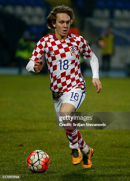 Alen Halilovic of Croatia in action during the International Friendly match between Croatia and Israel at stadium Gradski Vrt on March 23, 2016 in...