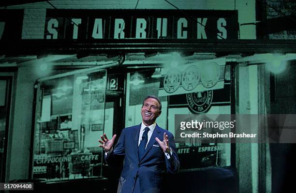 Starbucks CEO Howard Schultz speaks during during the Starbucks Annual Shareholders Meeting on March 23, 2016 in Seattle, Washington. Schultz...
