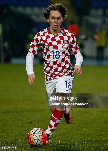 Alen Halilovic of Croatia in action during the International Friendly match between Croatia and Israel at stadium Gradski Vrt on March 23, 2016 in...