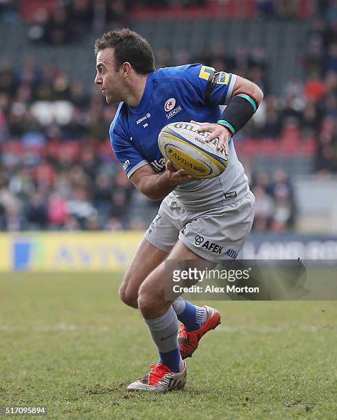 Neil de Kock of Saracens during the Aviva Premiership match between Leicester Tigers and Saracens at Welford Road on March 20, 2016 in Leicester,...