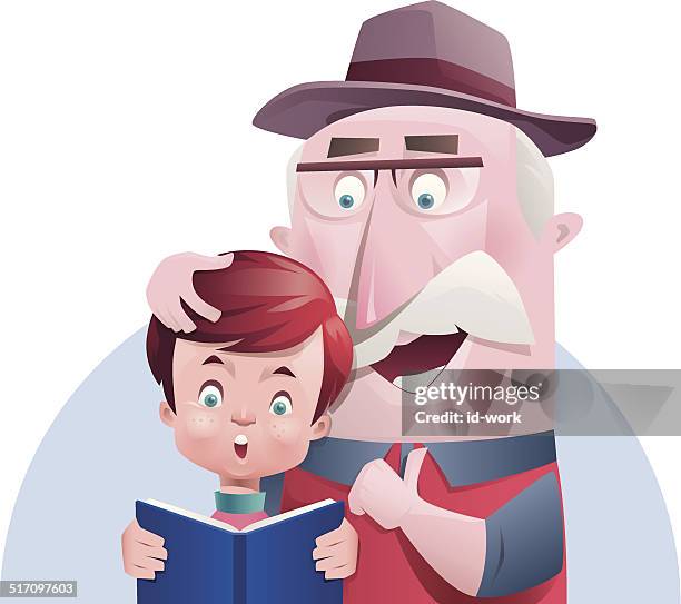 boy and grandpa reading - grandson stock illustrations