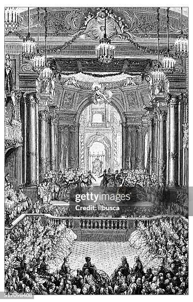 antique illustration of theatre - chateau de versailles stock illustrations