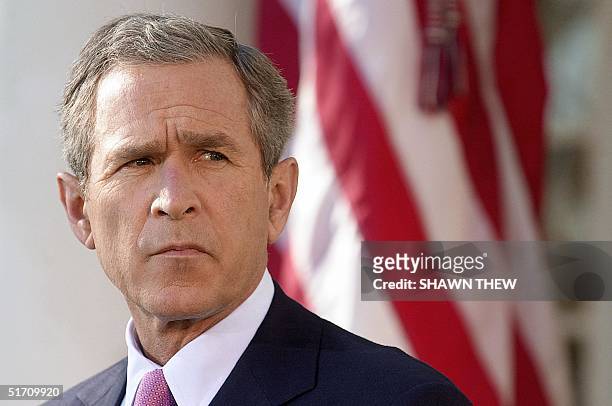 President George W. Bush announces the freezing of assests of the Texas based Holy Land Fund for Relief and Development 04 December 2001 during a...