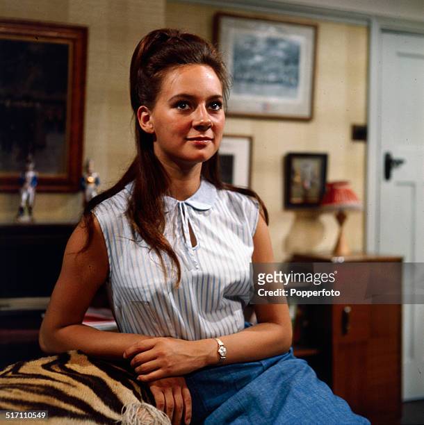 English actress Francesca Annis posed on the set of the television drama 'Armchair Theatre- Old Soldiers' in 1964.