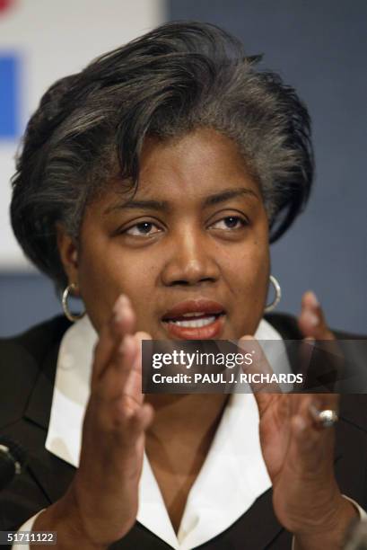 Democratic Party strategist Donna Brazile speaks during a meeting of the Democratic Leadership Council 09 November 2004 in Washington, DC. The DLC...