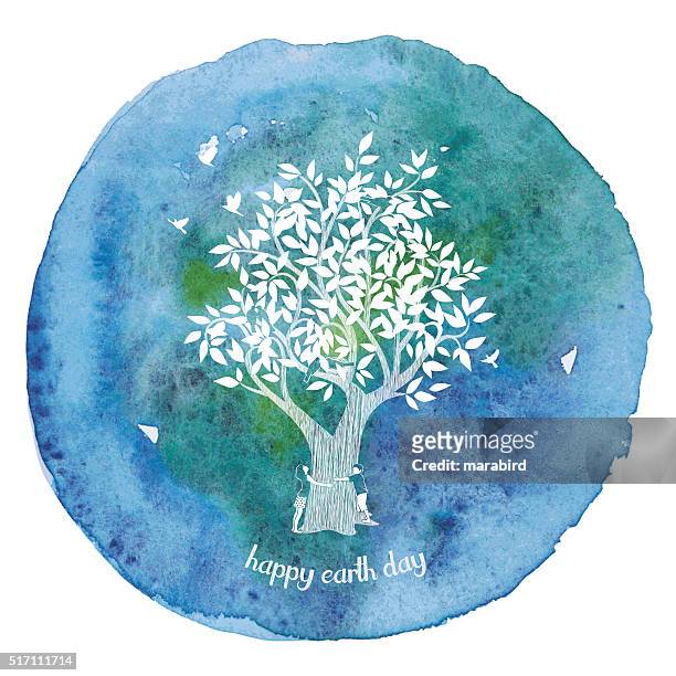 girl and boy hugging tree on watercolor paint circle - the most beautiful girl in the world 幅插畫檔、美工圖案、卡通及圖標