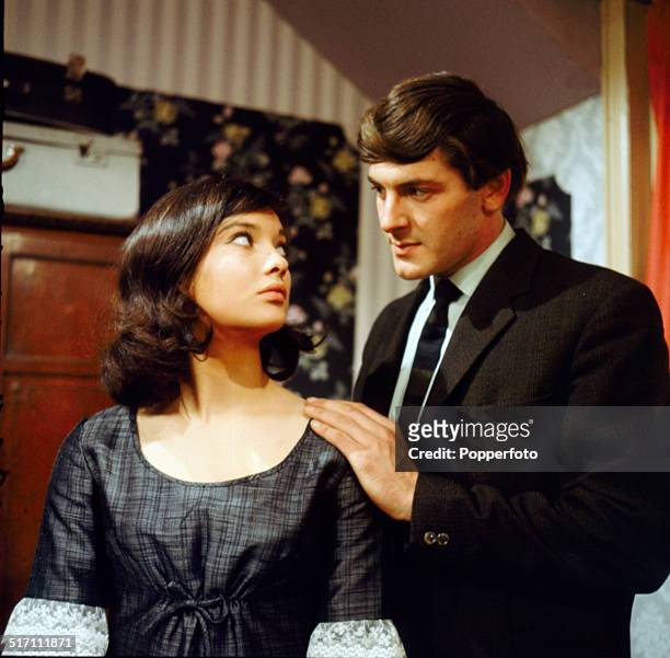 British actress Nicola Pagett pictured in a scene with actor Peter Purves in the television drama 'The Girl in the Picture' in 1964.