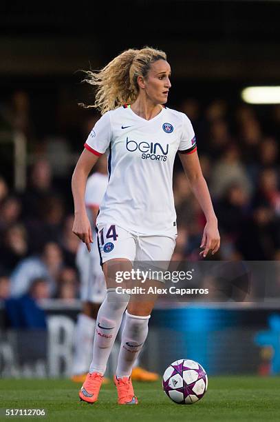 Kheira Hamraoui of Paris Saint-Germain controls the ball during the UEFA Women's Champions League Quarter Final first leg match between FC Barcelona...