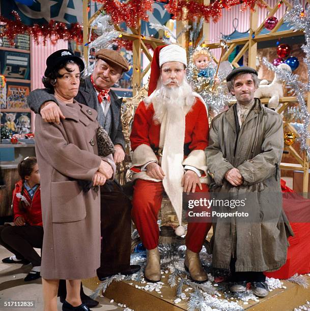 View of, from left to right, Patricia Hayes , Arthur Haynes , Nicholas Parsons and Dermot Kelly on the set of the television comedy 'The Arthur...