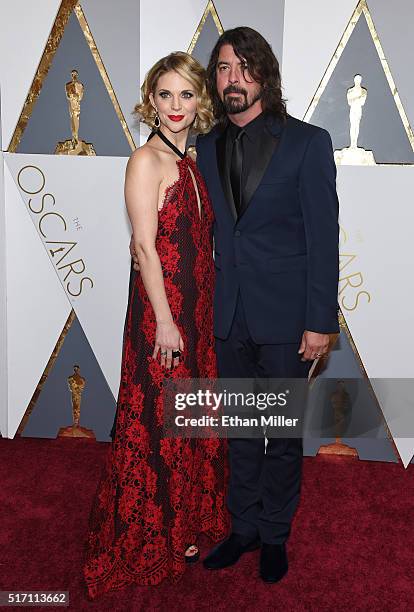 Jordyn Blum and recording artist Dave Grohl attend the 88th Annual Academy Awards at Hollywood & Highland Center on February 28, 2016 in Hollywood,...