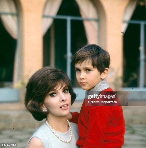 Italian actress Gina Lollobrigida posed with her son Andrea Milko Skofic in 1965.