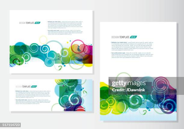 presentation template sample text set of three multi color swirls - outlet stock illustrations