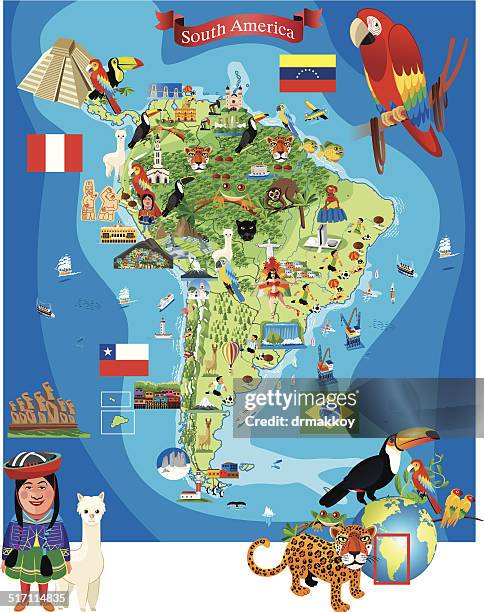 illustrazioni stock, clip art, cartoni animati e icone di tendenza di sud america mappa fumetto - amazonas colombia