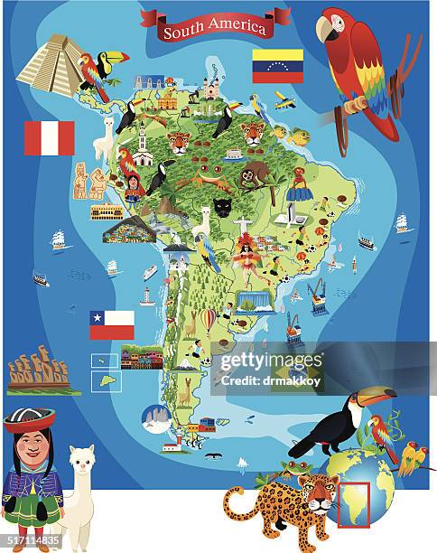 south america cartoon map - nazca stock illustrations