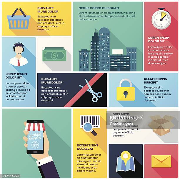 mobile shopping infographic - store opening stock illustrations