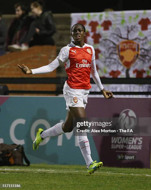 Asisat Oshoala of Arsenal celebrates after scoring their second goal during the FA WSL match between Arsenal Ladies FC and Reading Ladies FC on March...