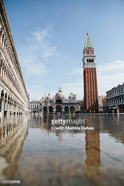 flood on st marks square or piazza san marco, in venice italy - venizia stock pictures, royalty-free photos & images