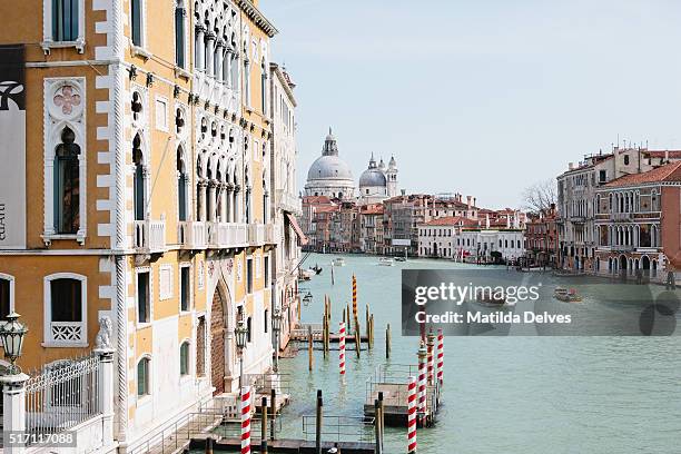 view down the grand canal towards santa maria della salute, venice italy. - venizia stock pictures, royalty-free photos & images